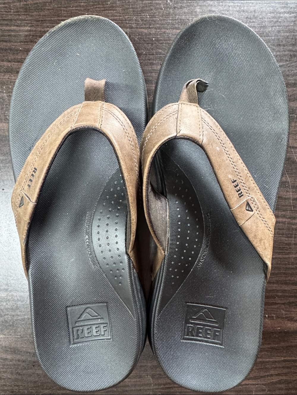 Reef Men’s Brown Leather Thong Sandals with Black Footbed